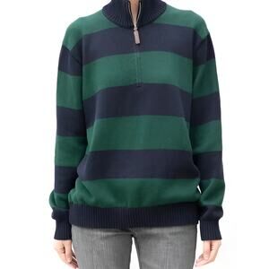 Brandy‎ Melville Womens Fall Preppy Golf Aleah Cotton 1/4 Zip Striped Sweater OS